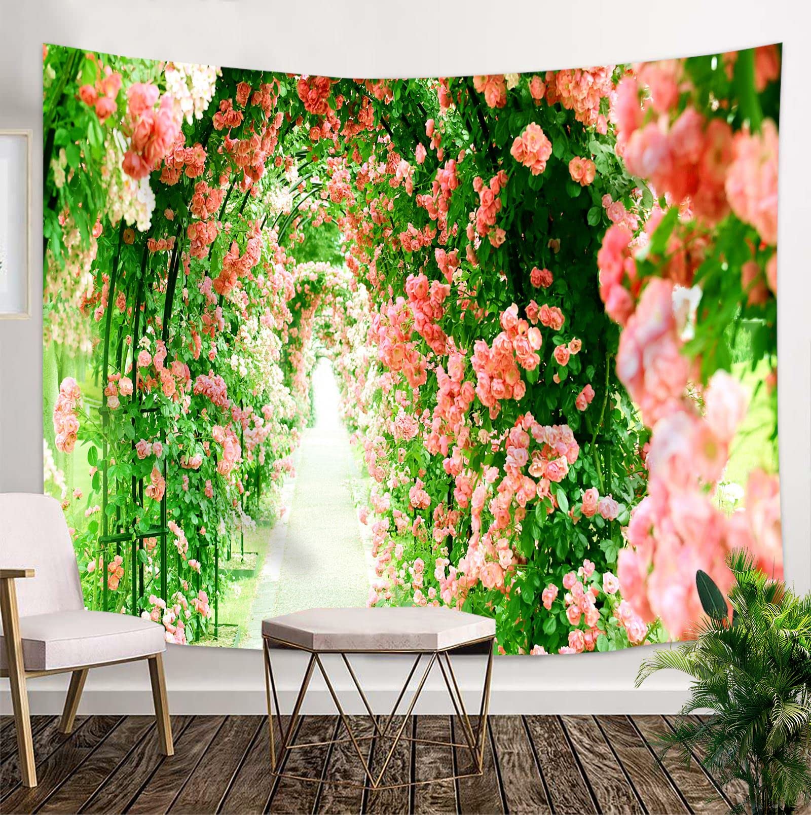 Amazon.co.jp: 夏のバラの花のアーチタペストリー 大判壁掛背景壁芸術